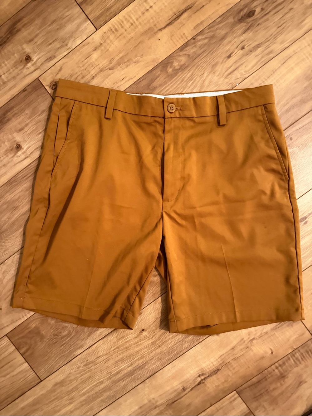Amazon Essentials Men's Flat-Front Shorts in Mustard
